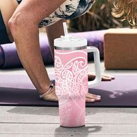 Aotearoa Maori Koru Curves Tumbler With Handle Silver Ferns - Rose Pink LT7 - Polynesian Pride