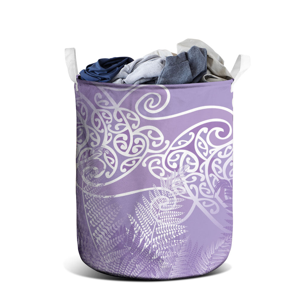 Aotearoa Maori Koru Curves Laundry Basket Silver Ferns - Amethyst LT7 - Polynesian Pride