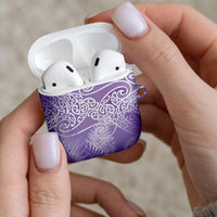 Aotearoa Maori Koru Curves AirPods Case Silver Ferns - Amethyst LT7 - Polynesian Pride