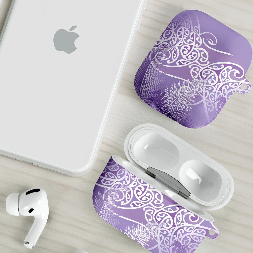 Aotearoa Maori Koru Curves AirPods Case Silver Ferns - Amethyst LT7 - Polynesian Pride