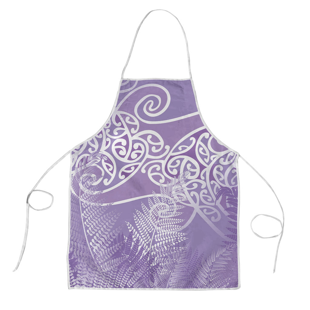 Aotearoa Maori Koru Curves Apron Silver Ferns - Amethyst LT7 Purple - Polynesian Pride