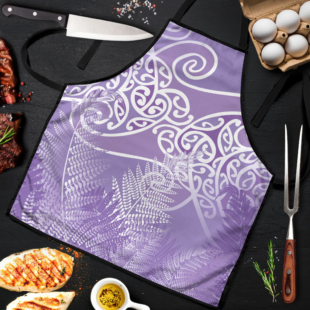 Aotearoa Maori Koru Curves Apron Silver Ferns - Amethyst LT7 Purple - Polynesian Pride
