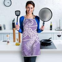 Aotearoa Maori Koru Curves Apron Silver Ferns - Amethyst LT7 - Polynesian Pride