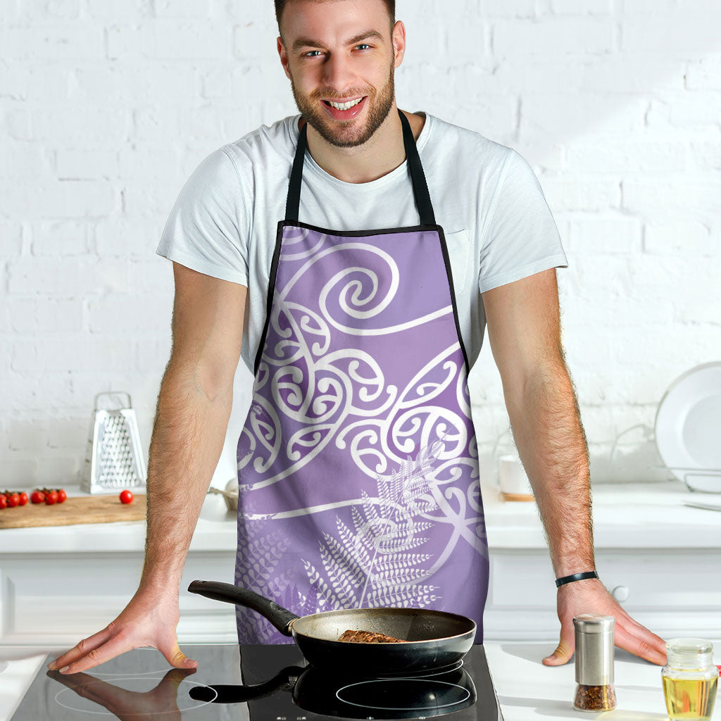 Aotearoa Maori Koru Curves Apron Silver Ferns - Amethyst LT7 - Polynesian Pride