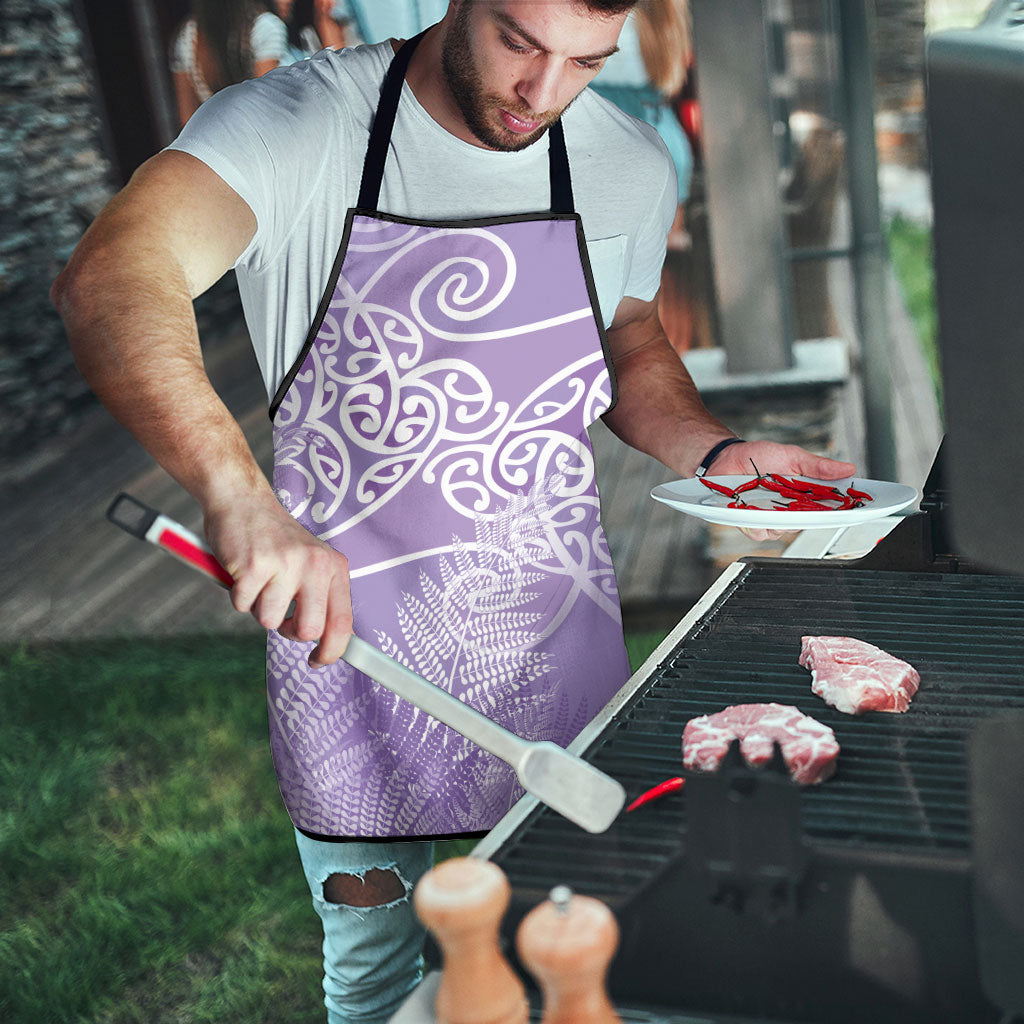 Aotearoa Maori Koru Curves Apron Silver Ferns - Amethyst LT7 - Polynesian Pride
