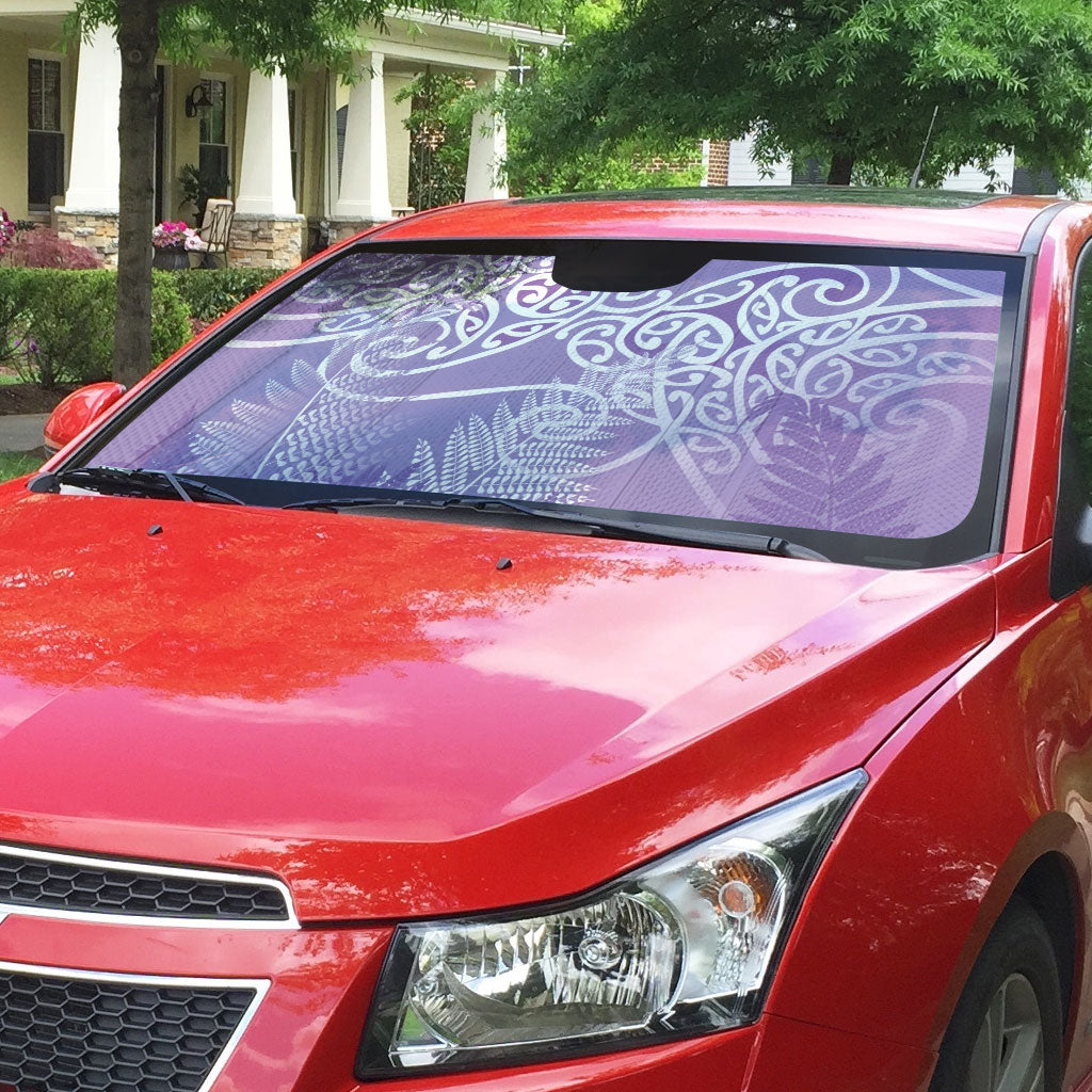 Aotearoa Maori Koru Curves Auto Sun Shade Silver Ferns - Amethyst LT7 - Polynesian Pride