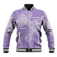 Aotearoa Maori Koru Curves Baseball Jacket Silver Ferns - Amethyst LT7 Unisex Purple - Polynesian Pride