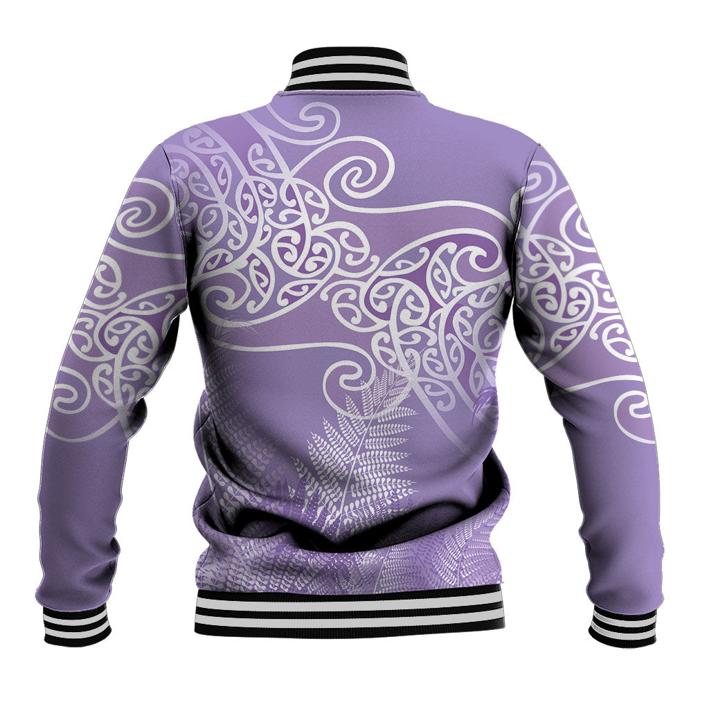 Aotearoa Maori Koru Curves Baseball Jacket Silver Ferns - Amethyst LT7 - Polynesian Pride