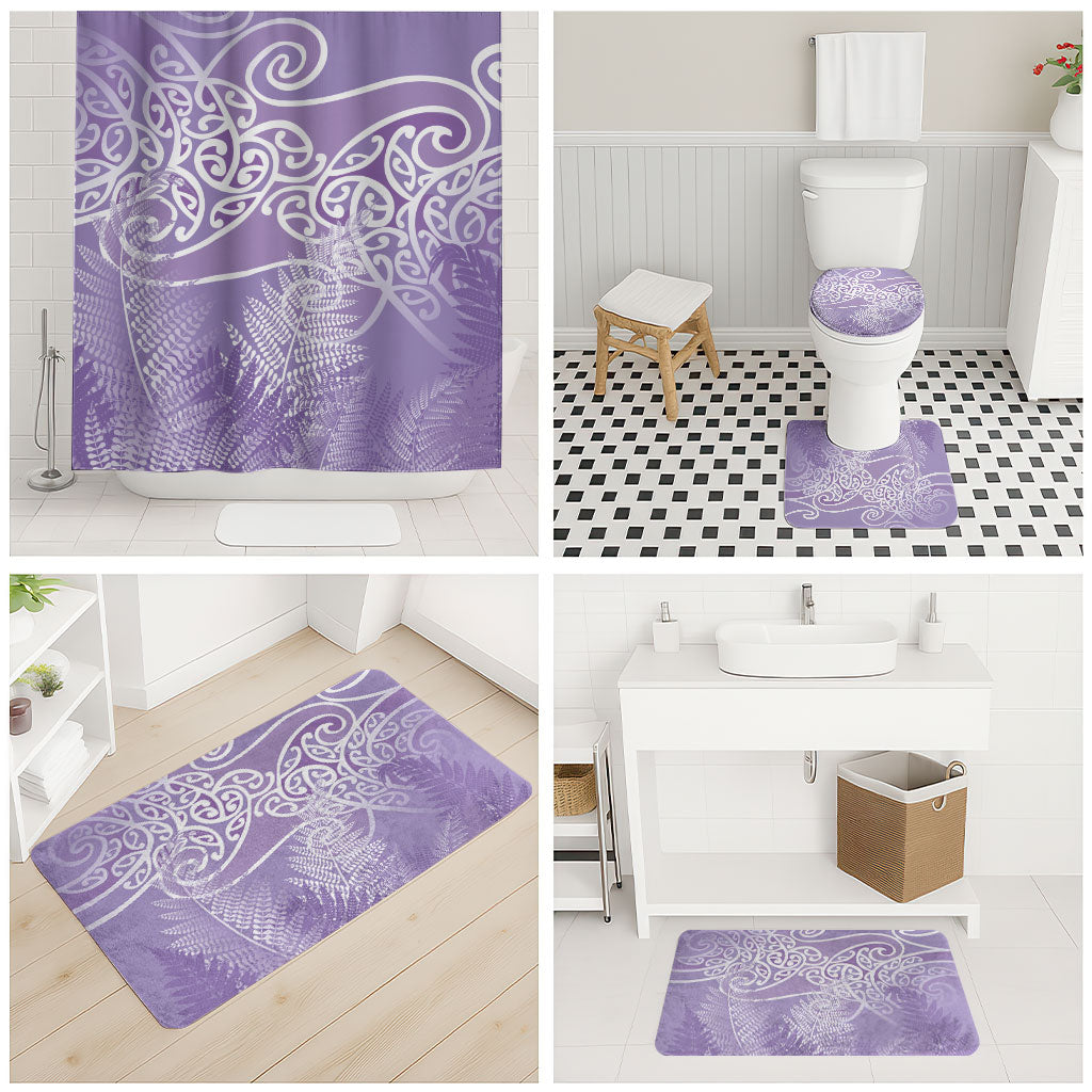 Aotearoa Maori Koru Curves Bathroom Set Silver Ferns - Amethyst LT7 - Polynesian Pride