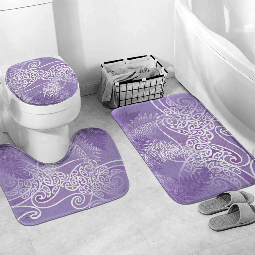 Aotearoa Maori Koru Curves Bathroom Set Silver Ferns - Amethyst LT7 Mat Set Only (3 pcs) One Size Purple - Polynesian Pride