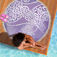 Aotearoa Maori Koru Curves Beach Blanket Silver Ferns - Amethyst LT7 - Polynesian Pride