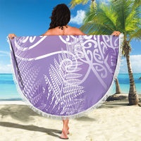 Aotearoa Maori Koru Curves Beach Blanket Silver Ferns - Amethyst LT7 - Polynesian Pride
