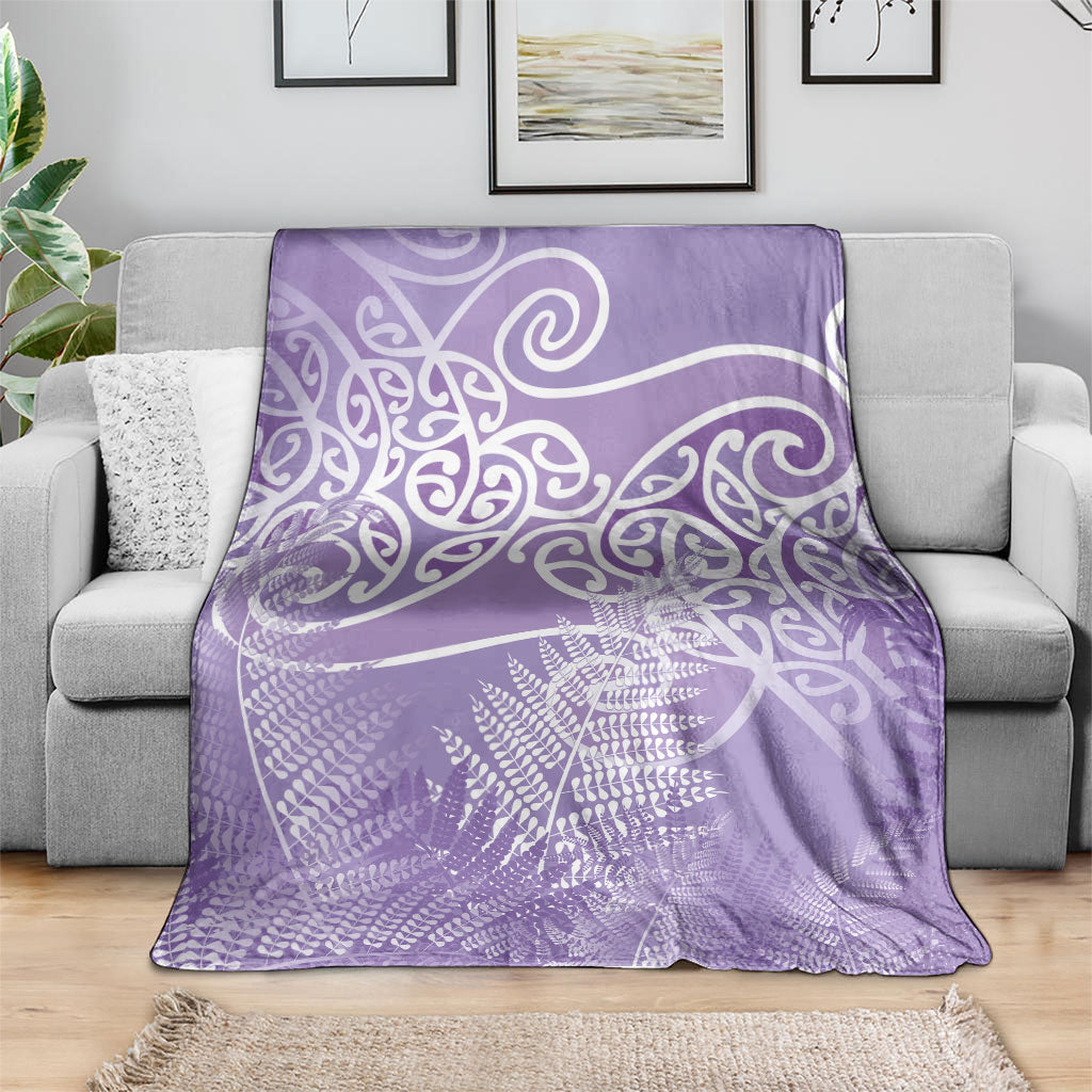 Aotearoa Maori Koru Curves Blanket Silver Ferns - Amethyst LT7 - Polynesian Pride