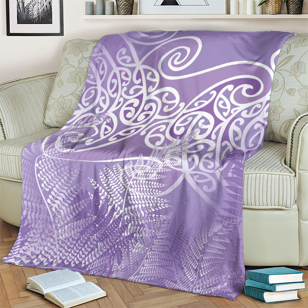 Aotearoa Maori Koru Curves Blanket Silver Ferns - Amethyst LT7 - Polynesian Pride