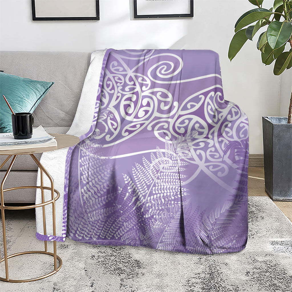 Aotearoa Maori Koru Curves Blanket Silver Ferns - Amethyst LT7 - Polynesian Pride