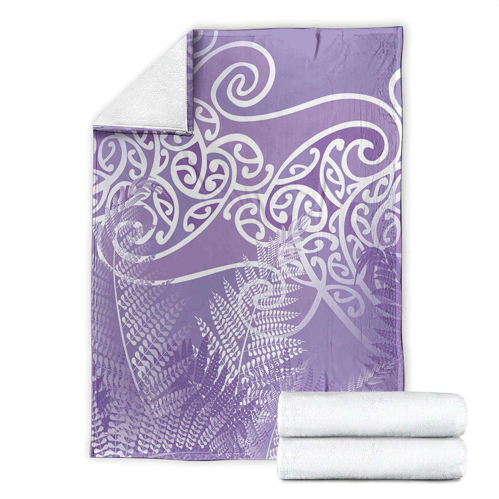 Aotearoa Maori Koru Curves Blanket Silver Ferns - Amethyst LT7 - Polynesian Pride