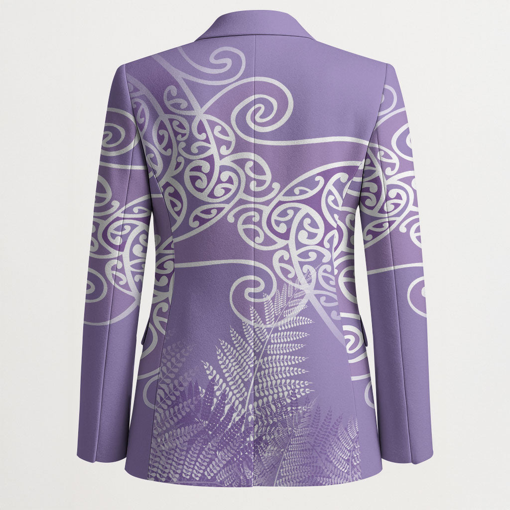 Aotearoa Maori Koru Curves Blazer Silver Ferns - Amethyst LT7 - Polynesian Pride