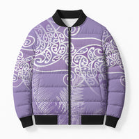 Aotearoa Maori Koru Curves Bomber Puffer Jacket Silver Ferns - Amethyst LT7 Unisex Purple - Polynesian Pride