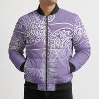 Aotearoa Maori Koru Curves Bomber Puffer Jacket Silver Ferns - Amethyst LT7 - Polynesian Pride