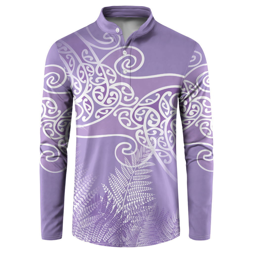 Aotearoa Maori Koru Curves Button Sweatshirt Silver Ferns - Amethyst LT7 Purple - Polynesian Pride