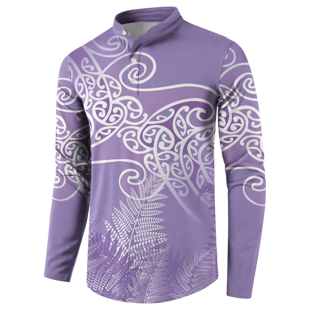 Aotearoa Maori Koru Curves Button Sweatshirt Silver Ferns - Amethyst LT7 - Polynesian Pride