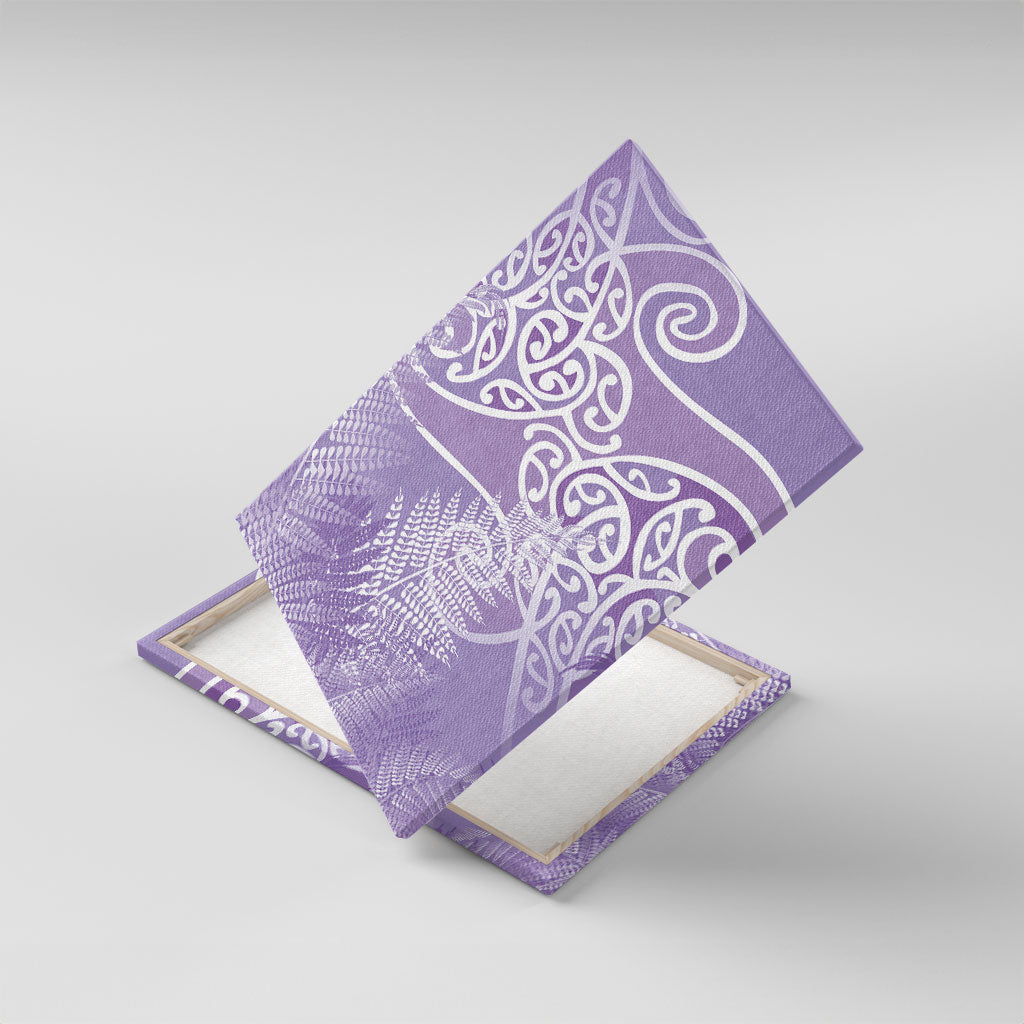Aotearoa Maori Koru Curves Canvas Wall Art Silver Ferns - Amethyst LT7 With Frame Purple - Polynesian Pride