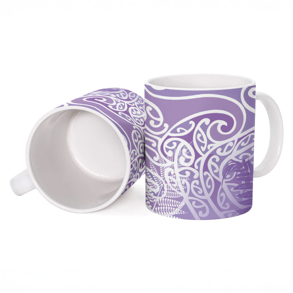 Aotearoa Maori Koru Curves Ceramic Mug Silver Ferns - Amethyst LT7 - Polynesian Pride