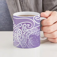 Aotearoa Maori Koru Curves Ceramic Mug Silver Ferns - Amethyst LT7 - Polynesian Pride