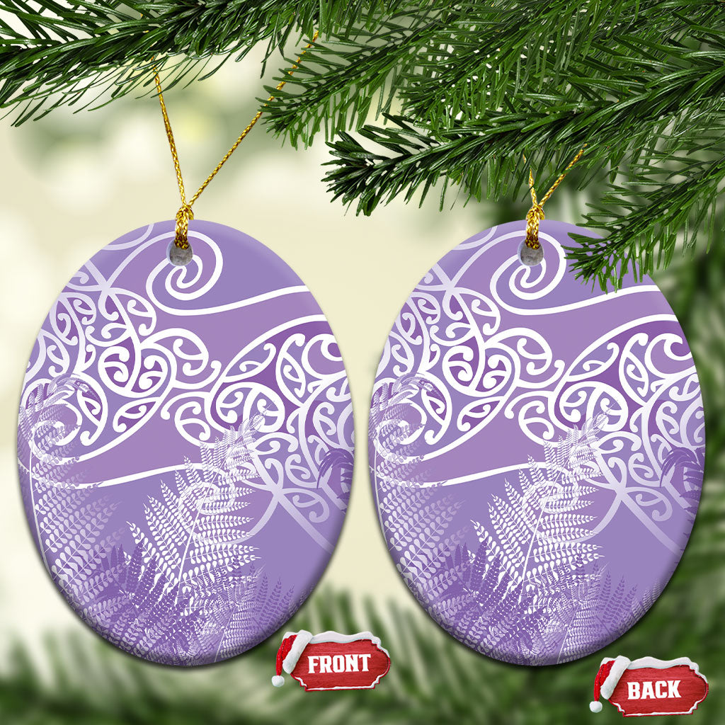 Aotearoa Maori Koru Curves Ceramic Ornament Silver Ferns - Amethyst