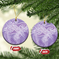 Aotearoa Maori Koru Curves Ceramic Ornament Silver Ferns - Amethyst
