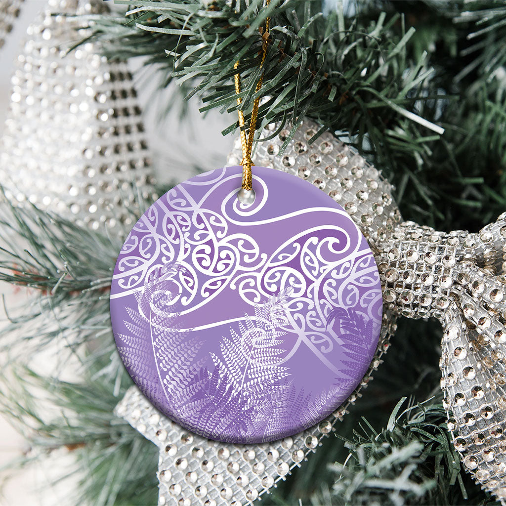 Aotearoa Maori Koru Curves Ceramic Ornament Silver Ferns - Amethyst