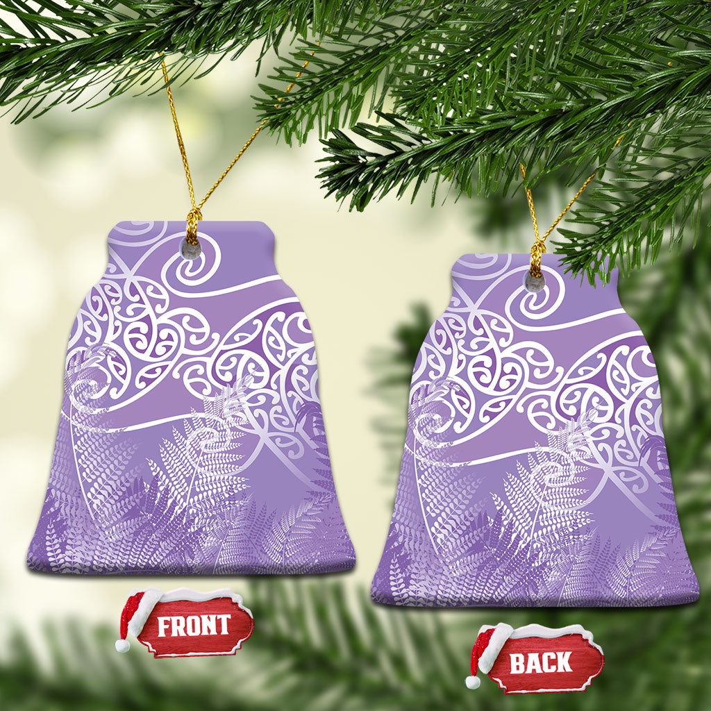 Aotearoa Maori Koru Curves Ceramic Ornament Silver Ferns - Amethyst
