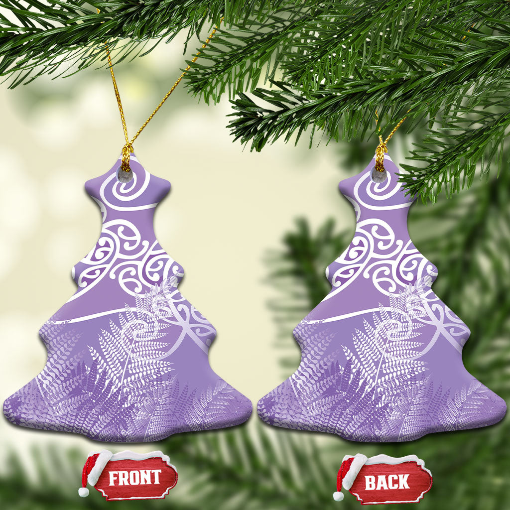 Aotearoa Maori Koru Curves Ceramic Ornament Silver Ferns - Amethyst