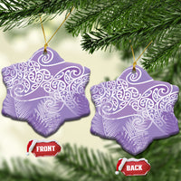 Aotearoa Maori Koru Curves Ceramic Ornament Silver Ferns - Amethyst