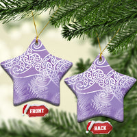 Aotearoa Maori Koru Curves Ceramic Ornament Silver Ferns - Amethyst