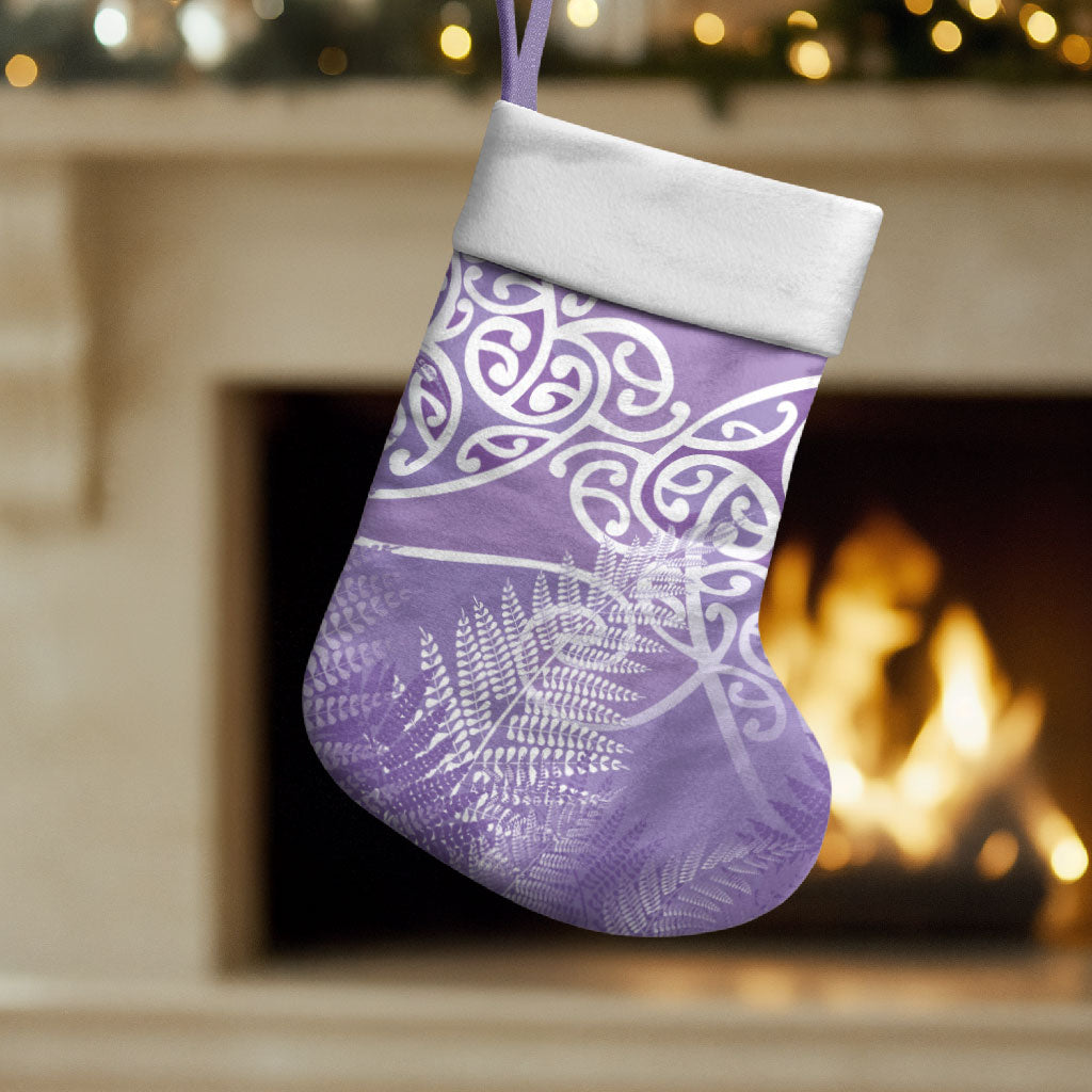 Aotearoa Maori Koru Curves Christmas Stocking Silver Ferns - Amethyst