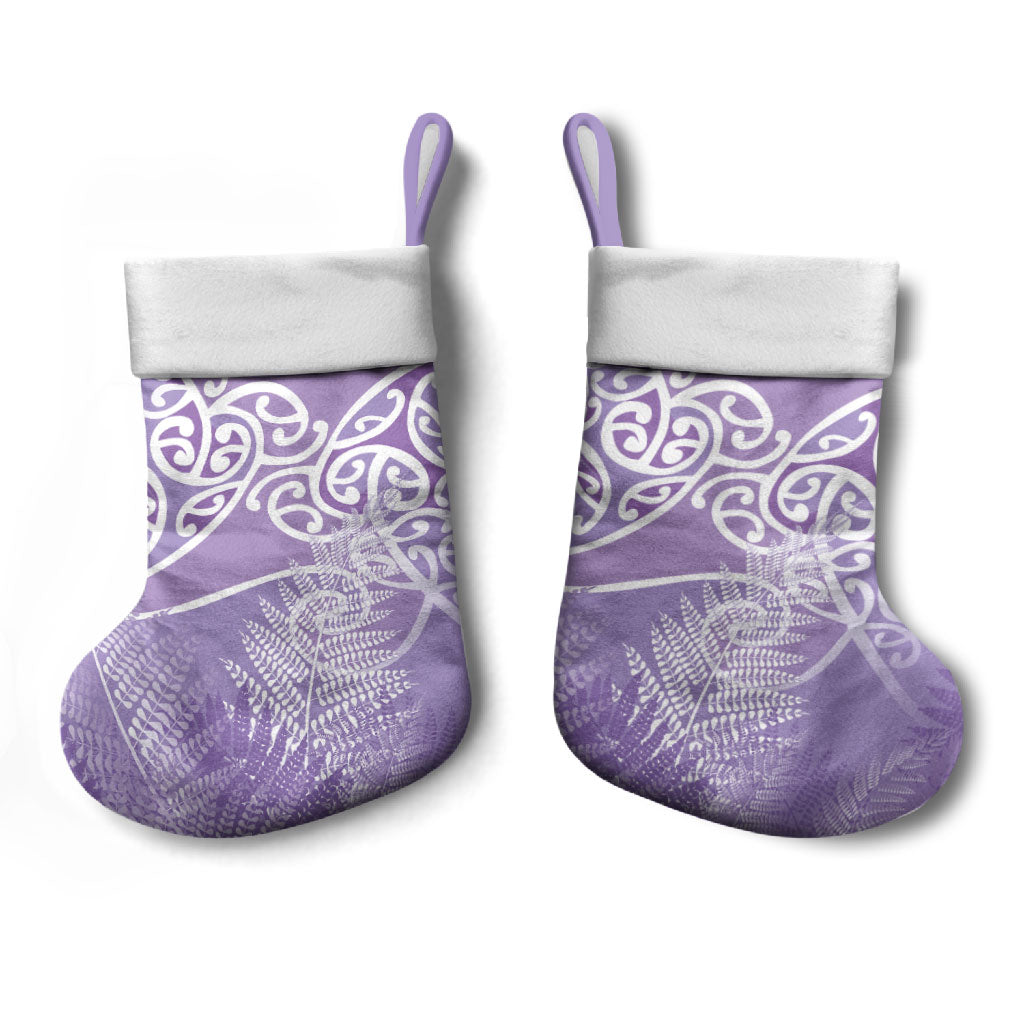 Aotearoa Maori Koru Curves Christmas Stocking Silver Ferns - Amethyst
