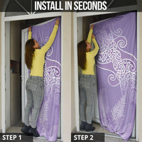 Aotearoa Maori Koru Curves Door Cover Silver Ferns - Amethyst LT7 - Polynesian Pride