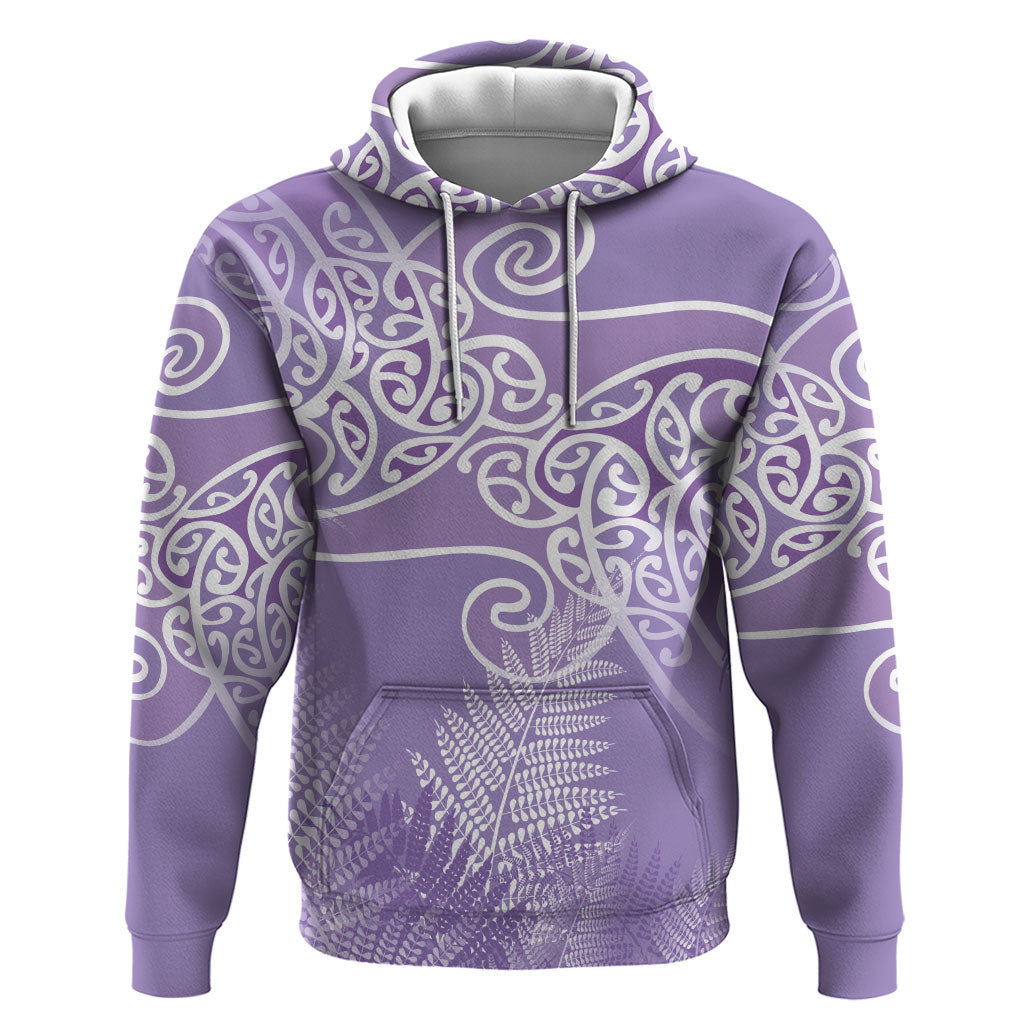 Aotearoa Maori Koru Curves Hoodie Silver Ferns - Amethyst LT7 Pullover Hoodie Purple - Polynesian Pride