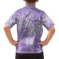 Aotearoa Maori Koru Curves Kid Hawaiian Shirt Silver Ferns - Amethyst LT7 - Polynesian Pride