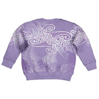 Aotearoa Maori Koru Curves Kid Ugly Christmas Sweater Silver Ferns - Amethyst