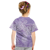 Aotearoa Maori Koru Curves Kid T Shirt Silver Ferns - Amethyst LT7 - Polynesian Pride