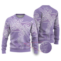 Aotearoa Maori Koru Curves Ugly Christmas Sweater Silver Ferns - Amethyst