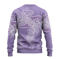 Aotearoa Maori Koru Curves Ugly Christmas Sweater Silver Ferns - Amethyst
