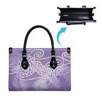 Aotearoa Maori Koru Curves Leather Bag Silver Ferns - Amethyst LT7 - Polynesian Pride