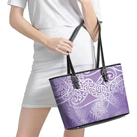 Aotearoa Maori Koru Curves Leather Tote Bag Silver Ferns - Amethyst LT7 - Polynesian Pride