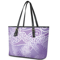Aotearoa Maori Koru Curves Leather Tote Bag Silver Ferns - Amethyst LT7 - Polynesian Pride