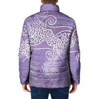 Aotearoa Maori Koru Curves Padded Jacket Silver Ferns - Amethyst LT7 - Polynesian Pride