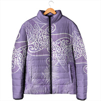 Aotearoa Maori Koru Curves Padded Jacket Silver Ferns - Amethyst LT7 - Polynesian Pride