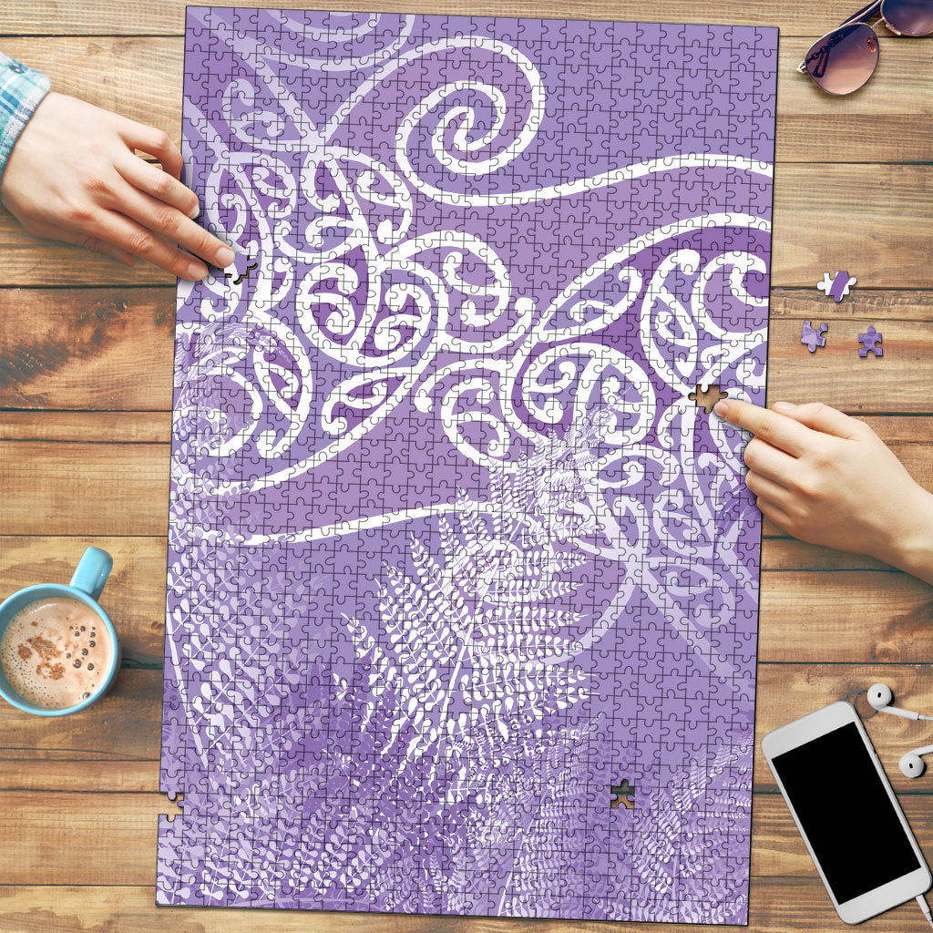 Aotearoa Maori Koru Curves Puzzle Silver Ferns - Amethyst LT7 Purple - Polynesian Pride